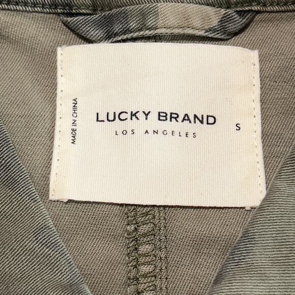 LUCKY BRAND Women’s Utility Jacket Small Green Camo Button Front Stretch Pockets - Picture 4 of 9